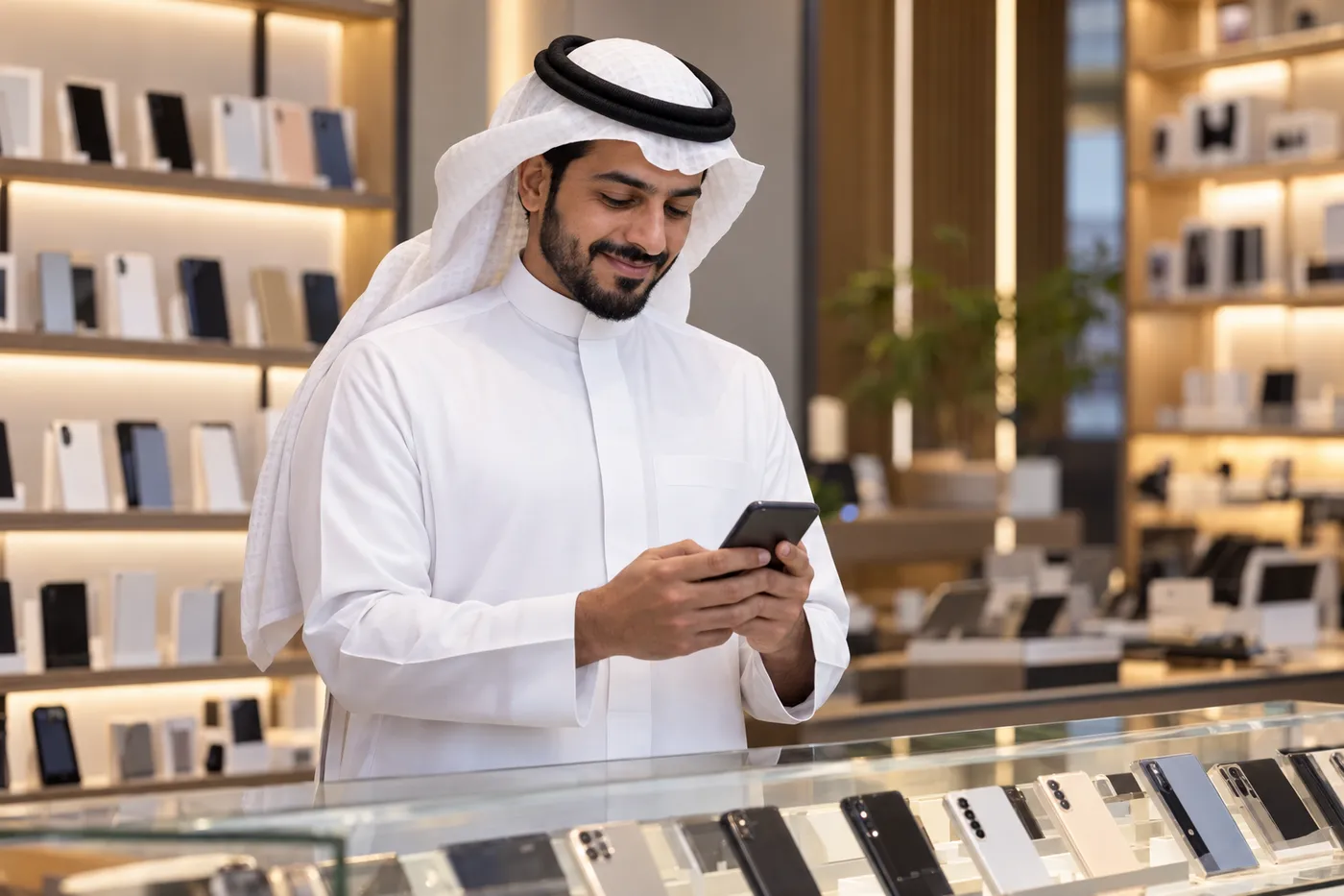 صاحب محل جوالات يتابع أقساط اليوم من جواله